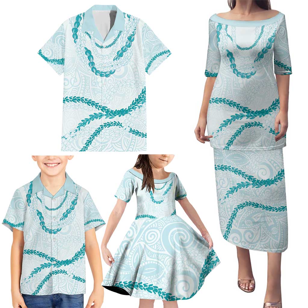 Aloha Lei Mikioi Family Matching Puletasi and Hawaiian Shirt Teal Polynesian Tribal Tatau Pattern LT9 - Polynesian Pride