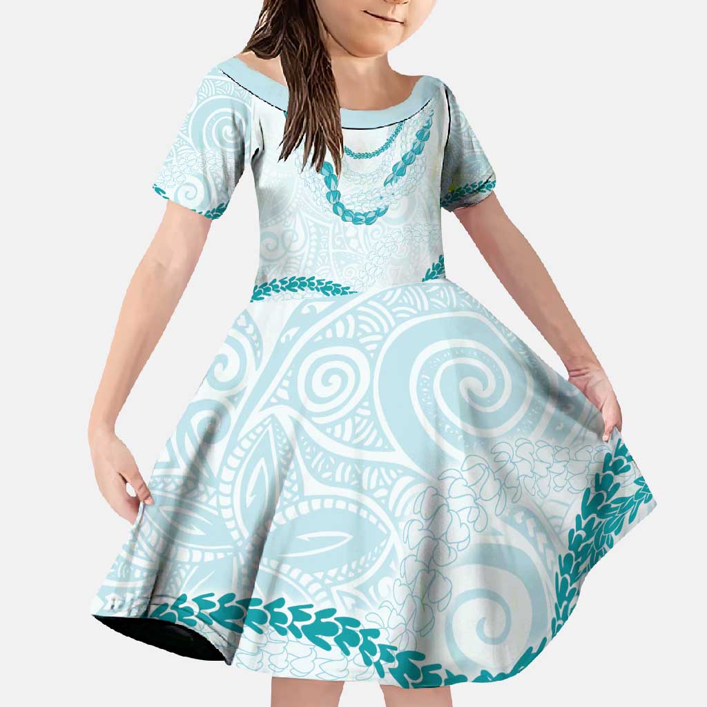 Aloha Lei Mikioi Family Matching Tank Maxi Dress and Hawaiian Shirt Teal Polynesian Tribal Tatau Pattern