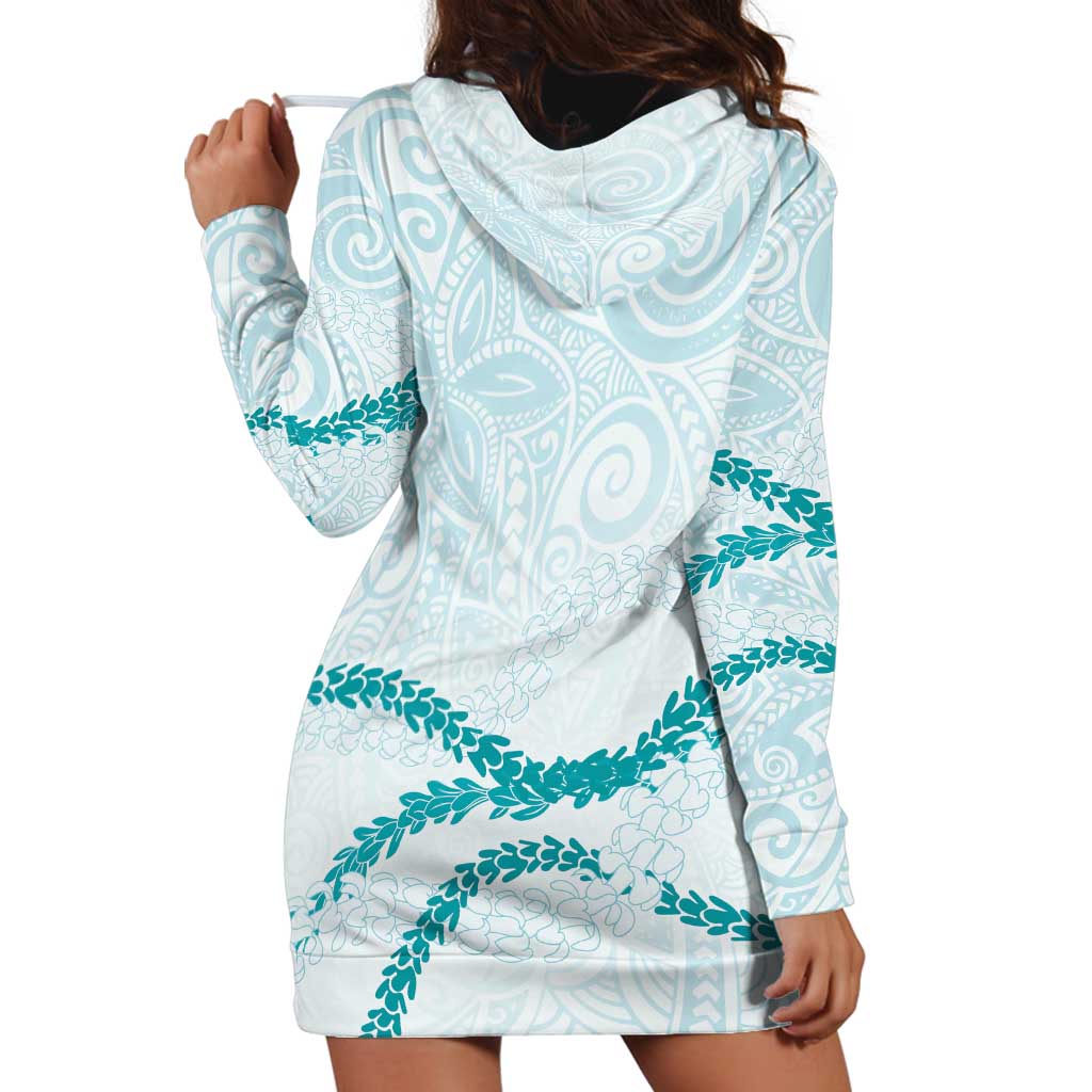 Aloha Lei Mikioi Hoodie Dress Teal Polynesian Tribal Tatau Pattern