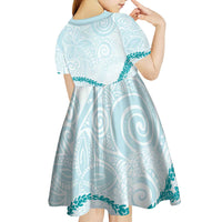 Aloha Lei Mikioi Kid Short Sleeve Dress Teal Polynesian Tribal Tatau Pattern LT9 - Polynesian Pride