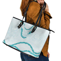 Aloha Lei Mikioi Leather Tote Bag Teal Polynesian Tribal Tatau Pattern