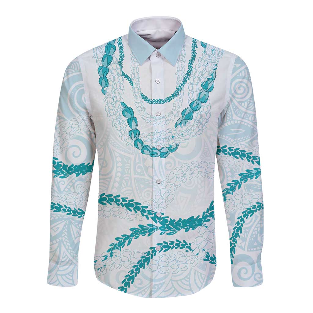 Aloha Lei Mikioi Long Sleeve Button Shirt Teal Polynesian Tribal Tatau Pattern LT9 Unisex Teal - Polynesian Pride