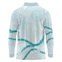 Aloha Lei Mikioi Long Sleeve Polo Shirt Teal Polynesian Tribal Tatau Pattern