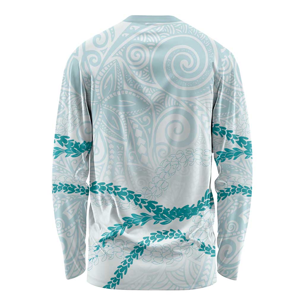 Aloha Lei Mikioi Long Sleeve Shirt Teal Polynesian Tribal Tatau Pattern LT9 - Polynesian Pride