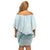 Aloha Lei Mikioi Off Shoulder Short Dress Teal Polynesian Tribal Tatau Pattern