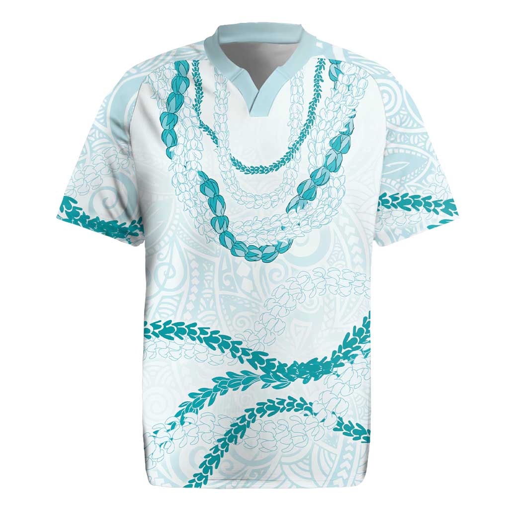 Aloha Lei Mikioi Rugby Jersey Teal Polynesian Tribal Tatau Pattern