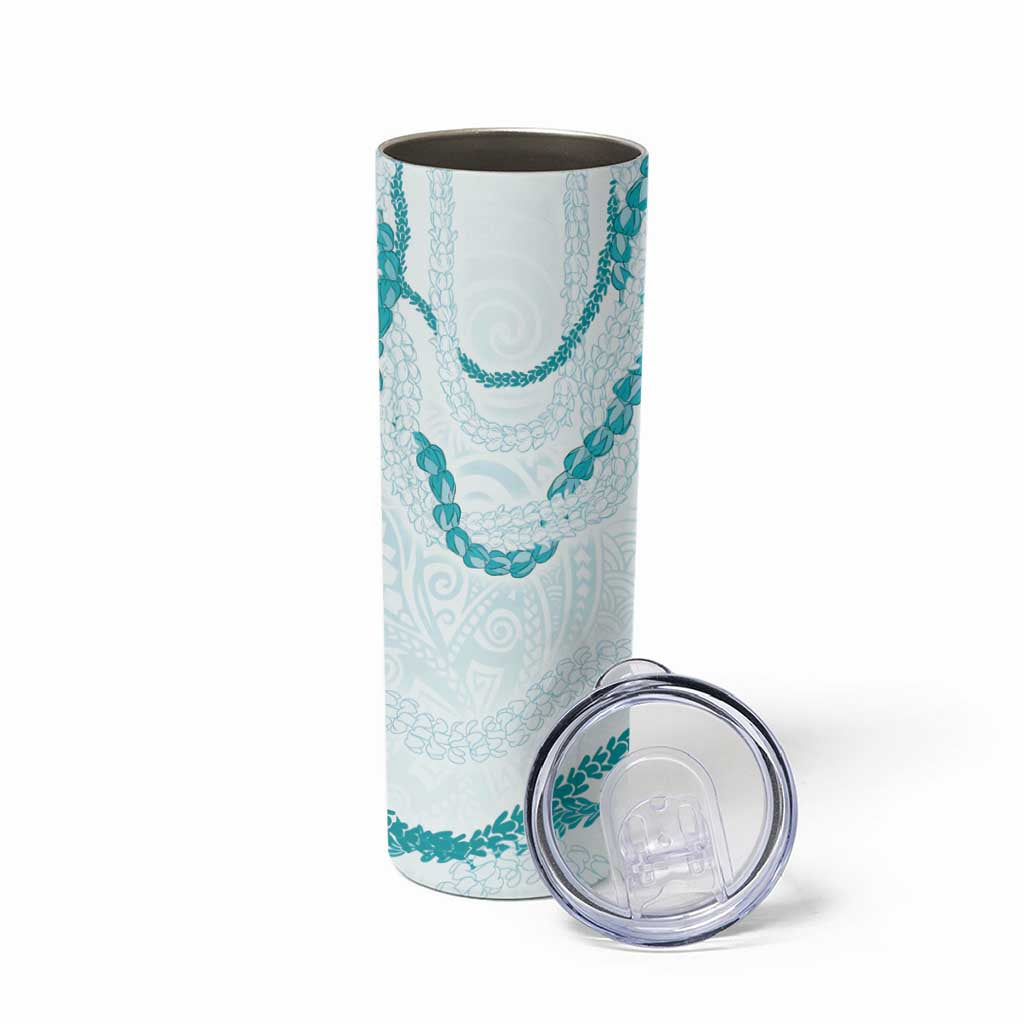 Aloha Lei Mikioi Skinny Tumbler Teal Polynesian Tribal Tatau Pattern