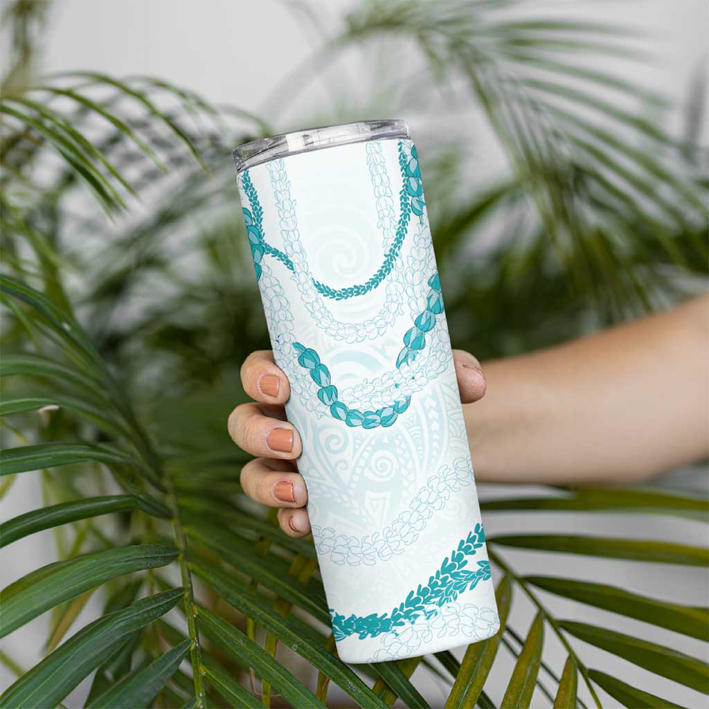 Aloha Lei Mikioi Skinny Tumbler Teal Polynesian Tribal Tatau Pattern