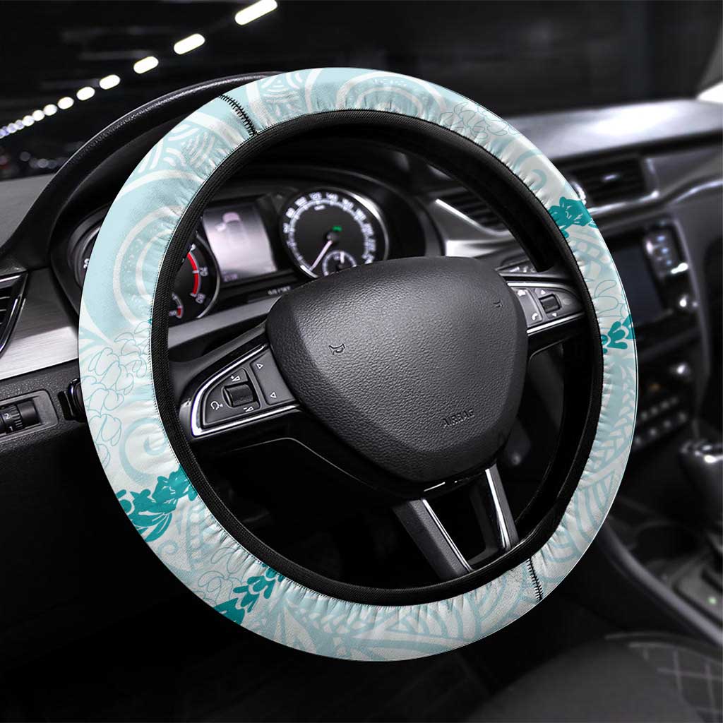 Aloha Lei Mikioi Steering Wheel Cover Teal Polynesian Tribal Tatau Pattern LT9 Universal Fit Teal - Polynesian Pride