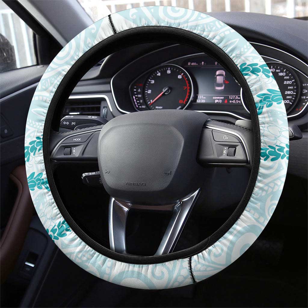 Aloha Lei Mikioi Steering Wheel Cover Teal Polynesian Tribal Tatau Pattern LT9 - Polynesian Pride