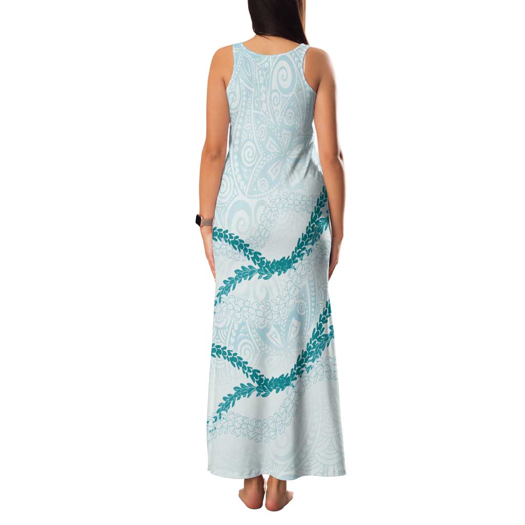 Aloha Lei Mikioi Tank Maxi Dress Teal Polynesian Tribal Tatau Pattern