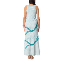Aloha Lei Mikioi Tank Maxi Dress Teal Polynesian Tribal Tatau Pattern