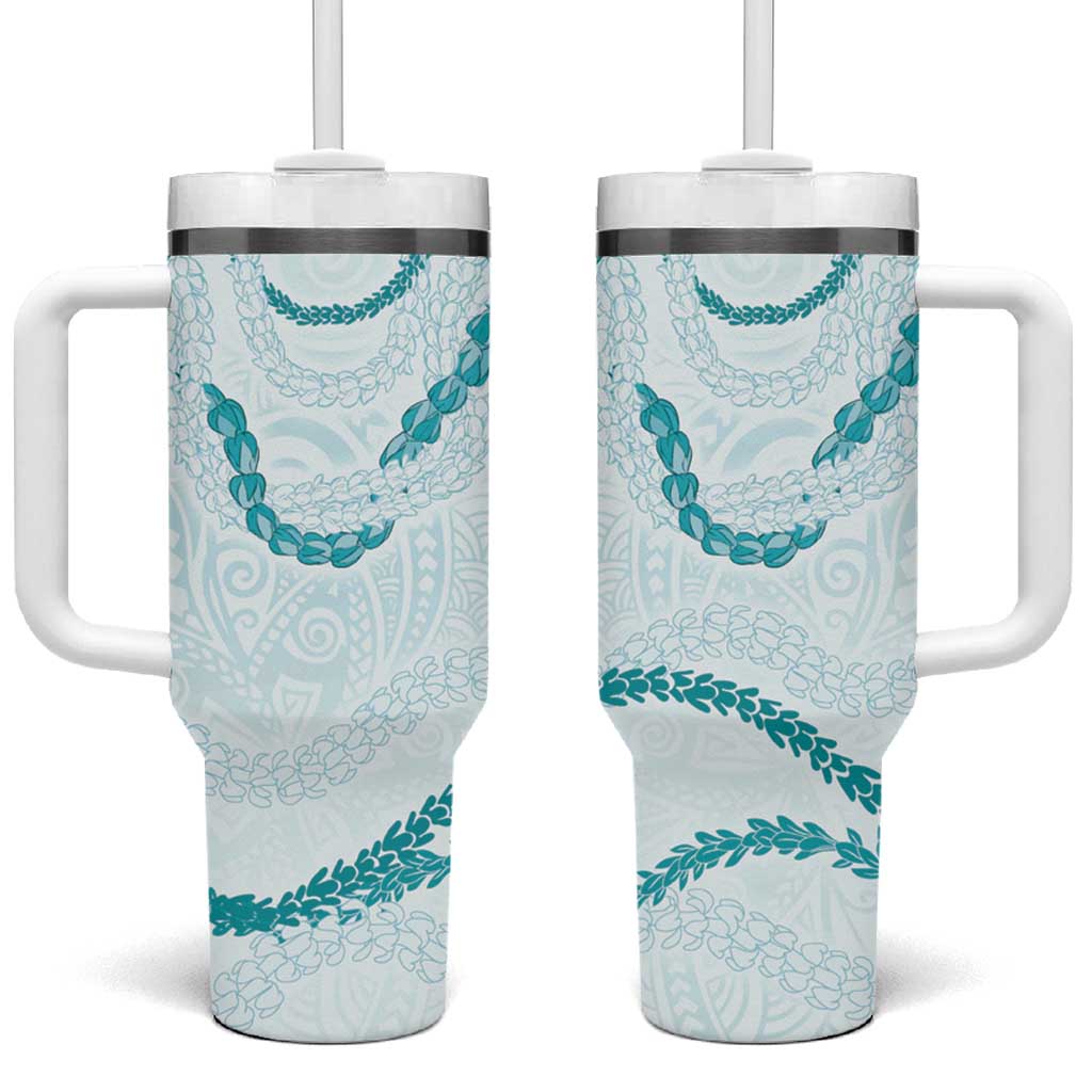 Aloha Lei Mikioi Tumbler With Handle Teal Polynesian Tribal Tatau Pattern