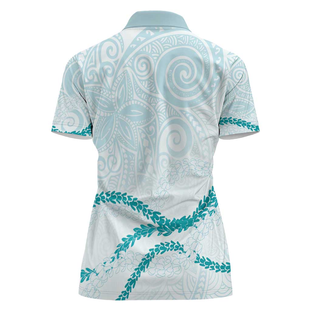 Aloha Lei Mikioi Women Polo Shirt Teal Polynesian Tribal Tatau Pattern