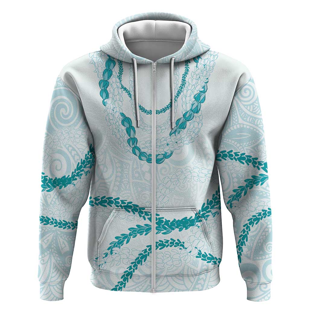 Aloha Lei Mikioi Zip Hoodie Teal Polynesian Tribal Tatau Pattern