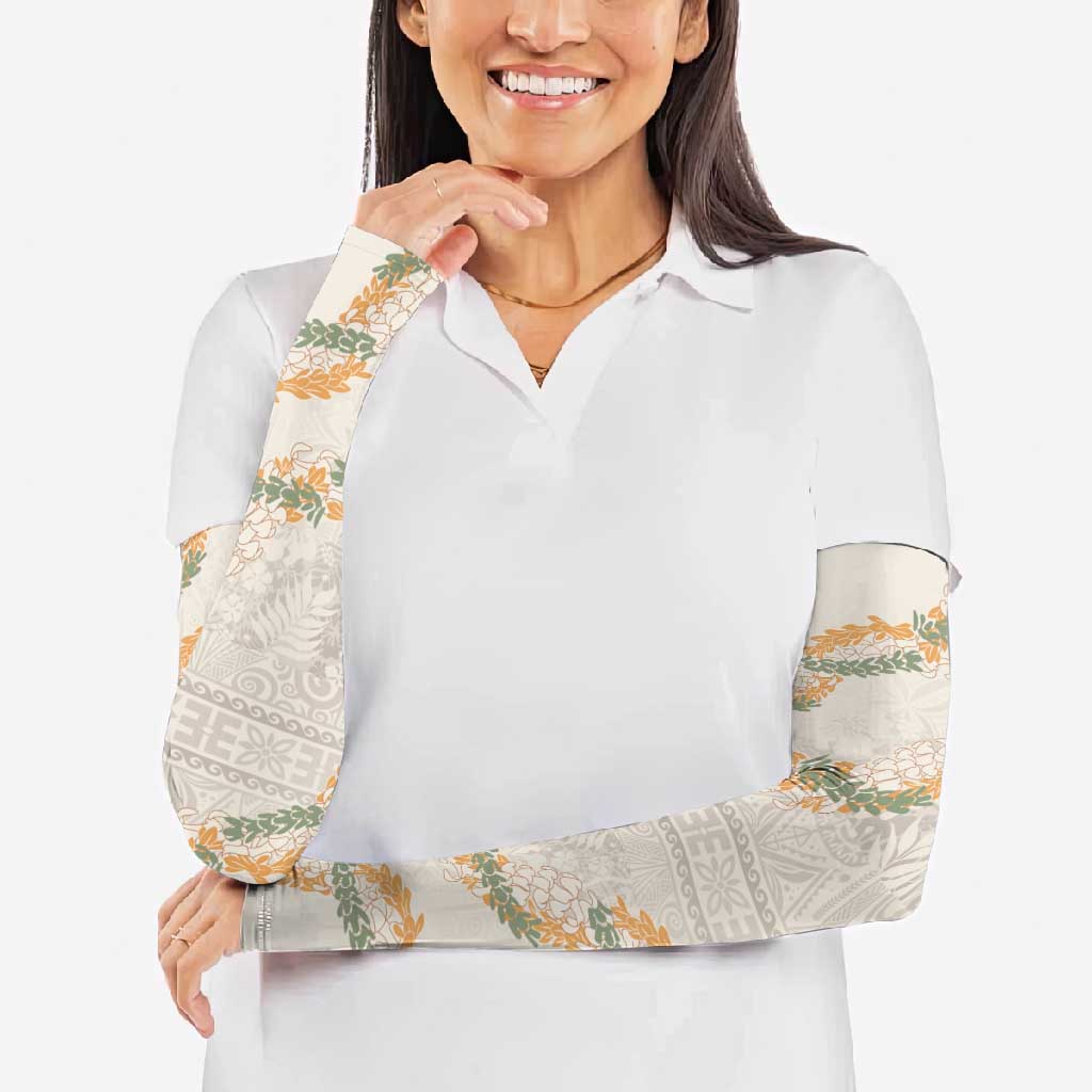 Aloha Pakalana and Puakenikeni Lei Arm Sleeves Beige Hawaiian Pattern - Polynesian Pride