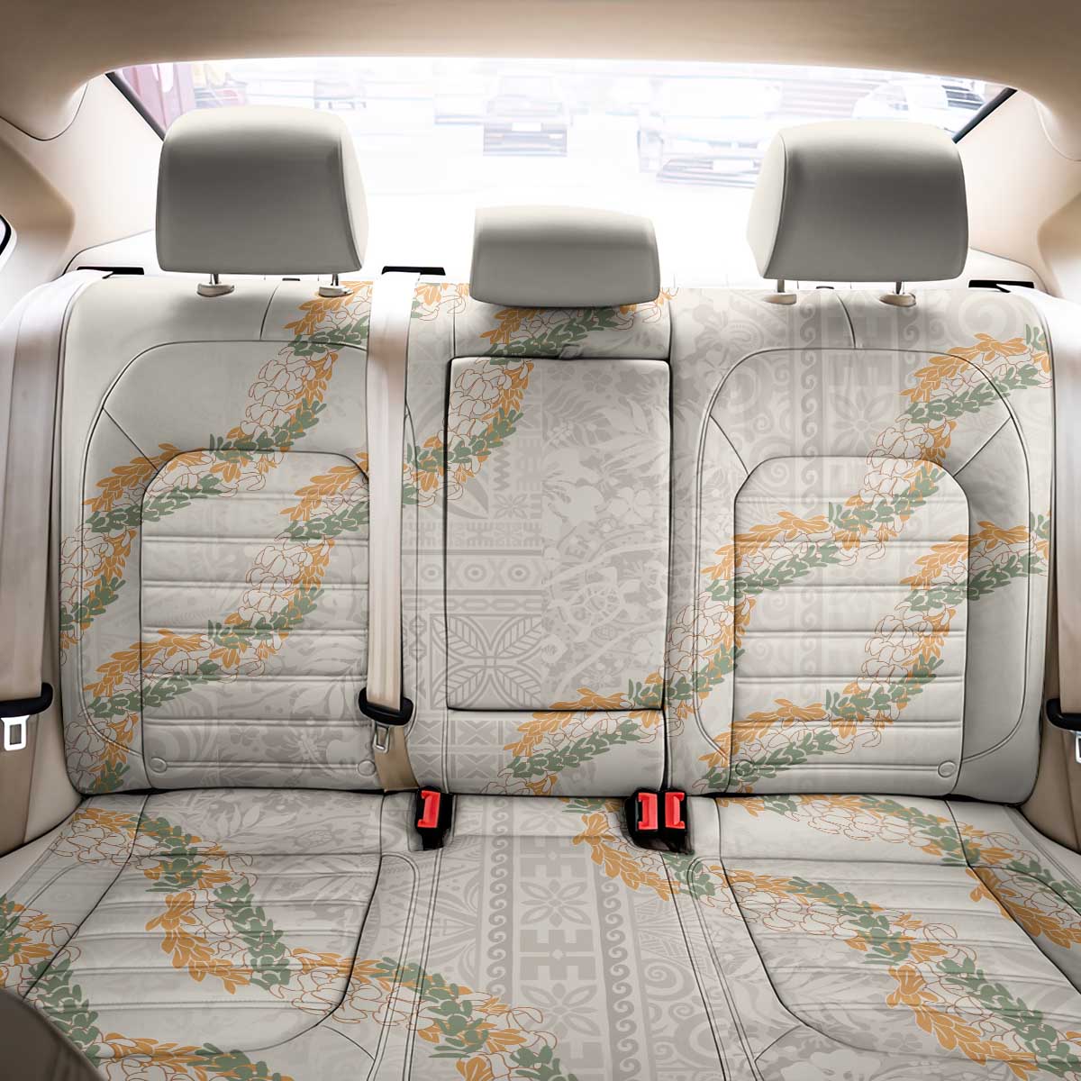 Aloha Pakalana and Puakenikeni Lei Back Car Seat Cover Beige Hawaiian Pattern
