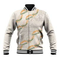 Aloha Pakalana and Puakenikeni Lei Baseball Jacket Beige Hawaiian Pattern LT9 Unisex Beige - Polynesian Pride