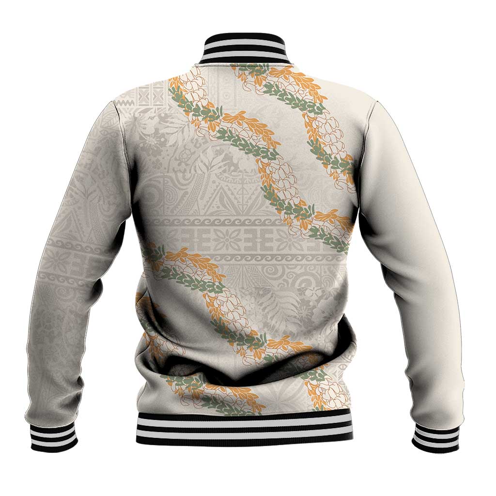 Aloha Pakalana and Puakenikeni Lei Baseball Jacket Beige Hawaiian Pattern LT9 - Polynesian Pride