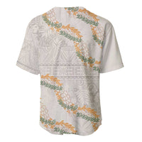 Aloha Pakalana and Puakenikeni Lei Baseball Jersey Beige Hawaiian Pattern