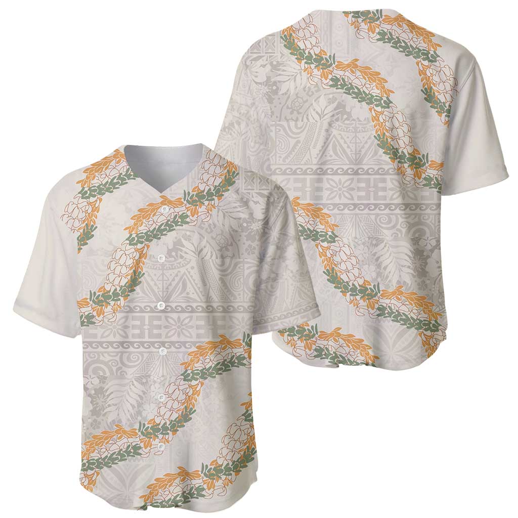 Aloha Pakalana and Puakenikeni Lei Baseball Jersey Beige Hawaiian Pattern
