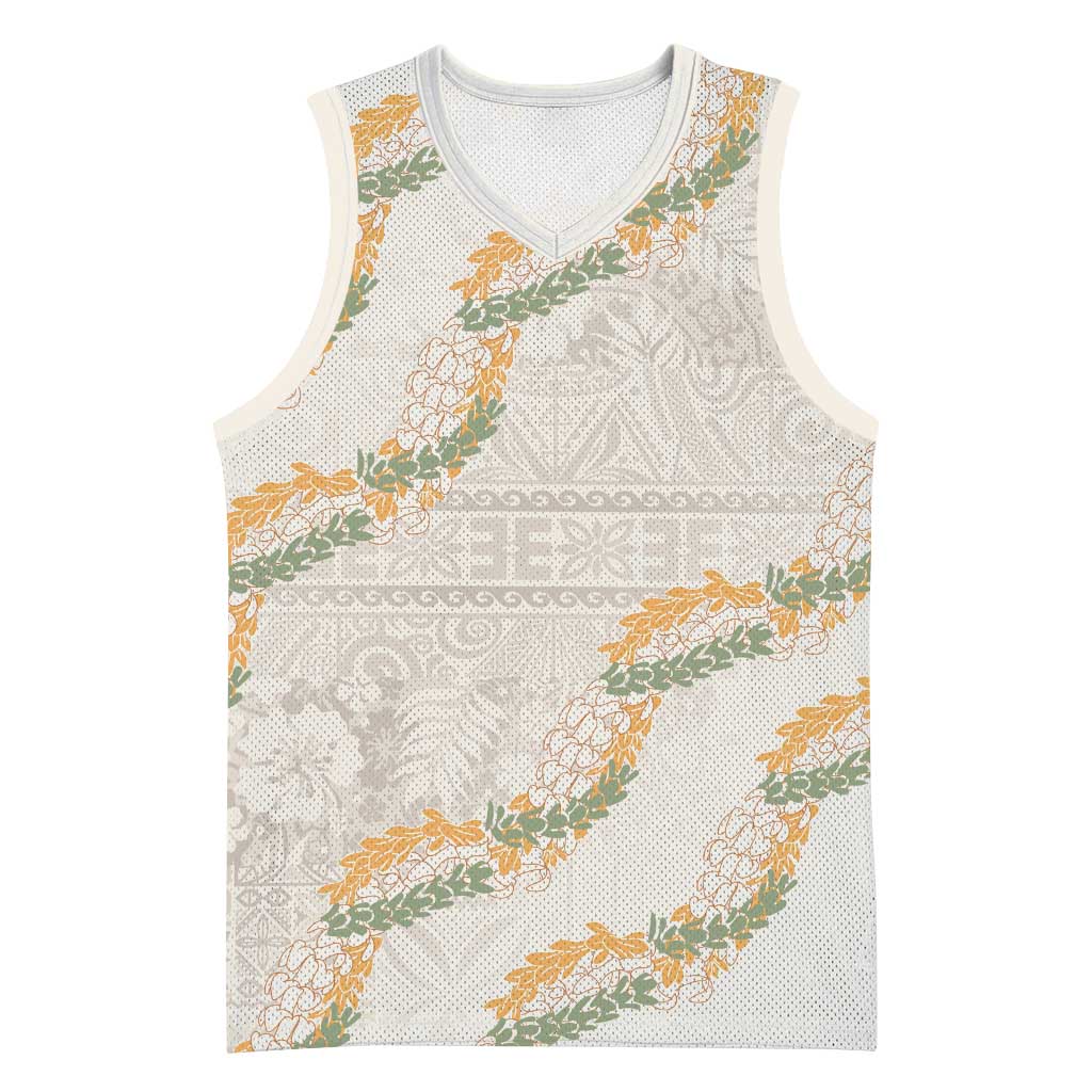 Aloha Pakalana and Puakenikeni Lei Basketball Jersey Beige Hawaiian Pattern LT9 Unisex Beige - Polynesian Pride