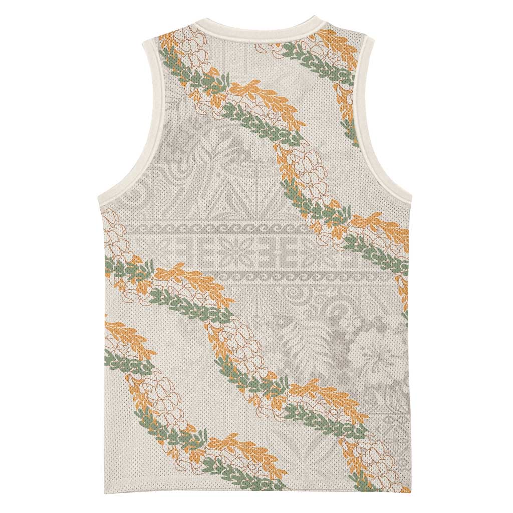 Aloha Pakalana and Puakenikeni Lei Basketball Jersey Beige Hawaiian Pattern LT9 - Polynesian Pride