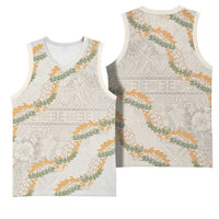 Aloha Pakalana and Puakenikeni Lei Basketball Jersey Beige Hawaiian Pattern LT9 - Polynesian Pride