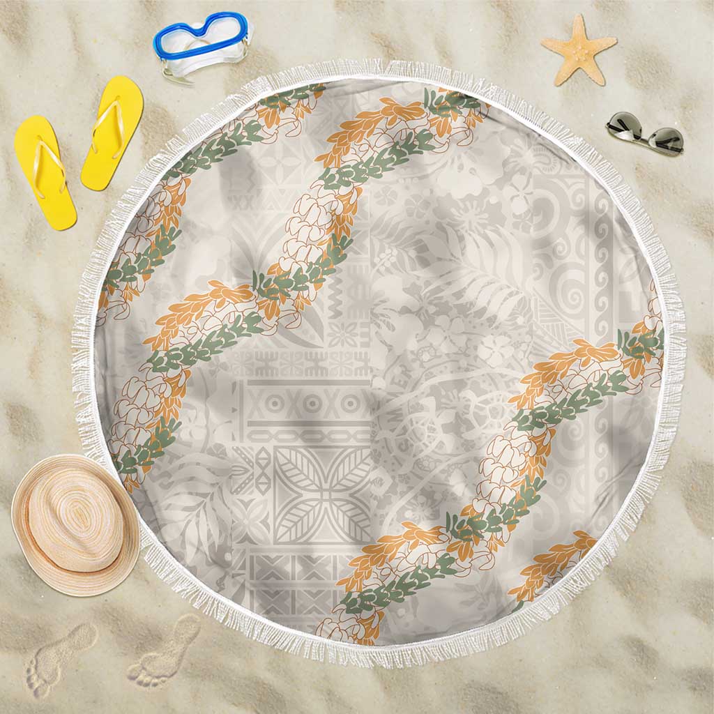 Aloha Pakalana and Puakenikeni Lei Beach Blanket Beige Hawaiian Pattern LT9 One Size 150cm Beige - Polynesian Pride