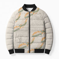 Aloha Pakalana and Puakenikeni Lei Bomber Puffer Jacket Beige Hawaiian Pattern LT9 Unisex Beige - Polynesian Pride