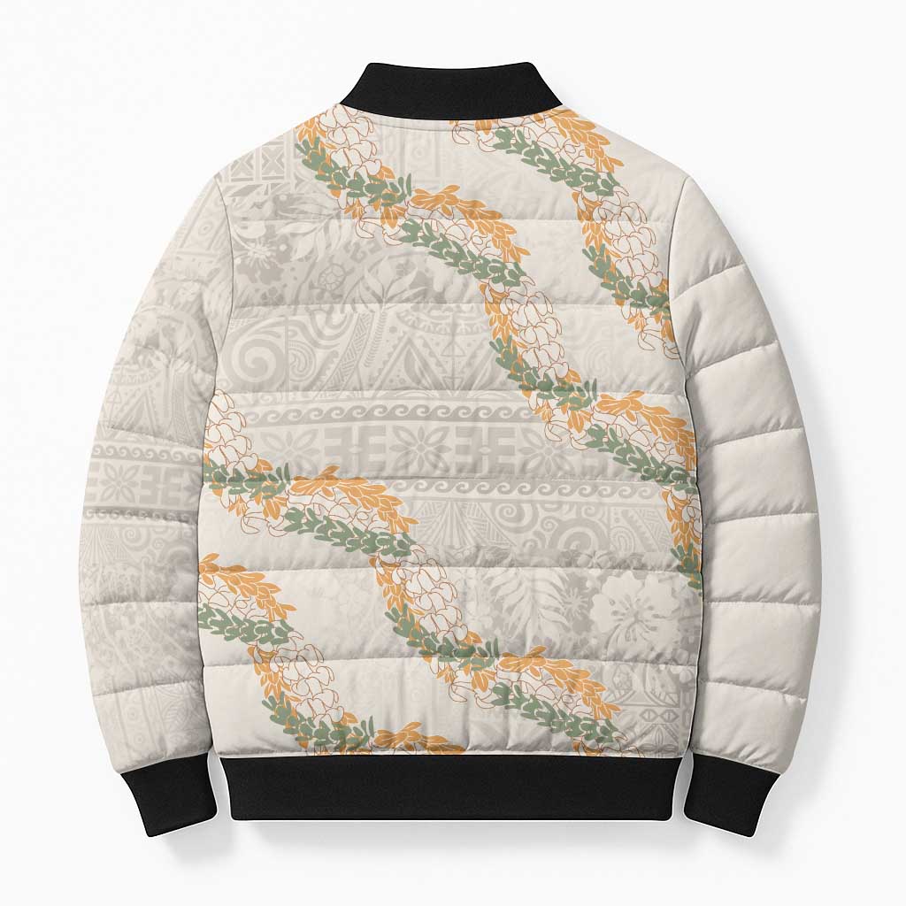 Aloha Pakalana and Puakenikeni Lei Bomber Puffer Jacket Beige Hawaiian Pattern LT9 - Polynesian Pride