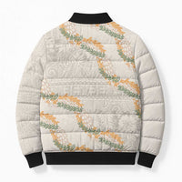 Aloha Pakalana and Puakenikeni Lei Bomber Puffer Jacket Beige Hawaiian Pattern LT9 - Polynesian Pride
