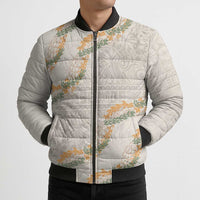 Aloha Pakalana and Puakenikeni Lei Bomber Puffer Jacket Beige Hawaiian Pattern LT9 - Polynesian Pride