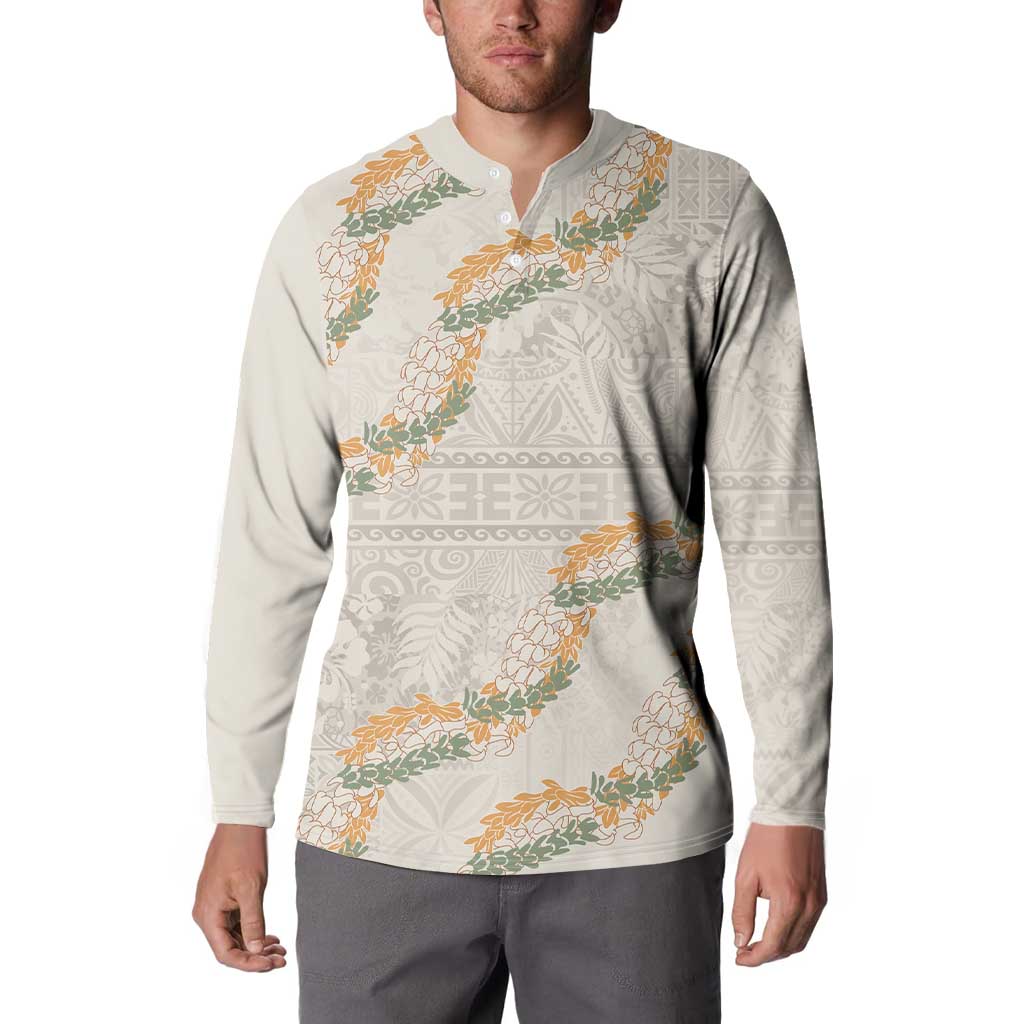 Aloha Pakalana and Puakenikeni Lei Button Sweatshirt Beige Hawaiian Pattern LT9 - Polynesian Pride