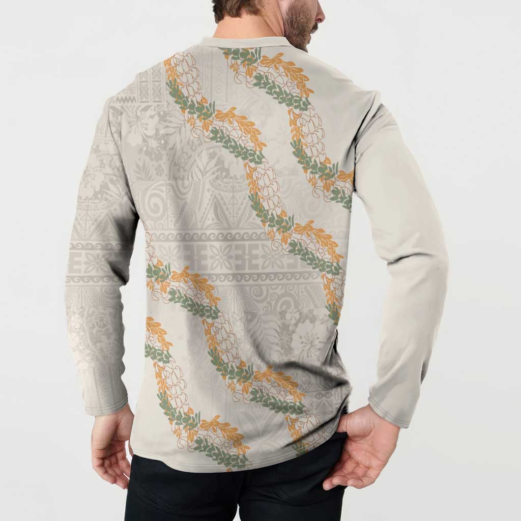 Aloha Pakalana and Puakenikeni Lei Button Sweatshirt Beige Hawaiian Pattern LT9 - Polynesian Pride