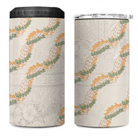 Aloha Pakalana and Puakenikeni Lei 4 in 1 Can Cooler Tumbler Beige Hawaiian Pattern