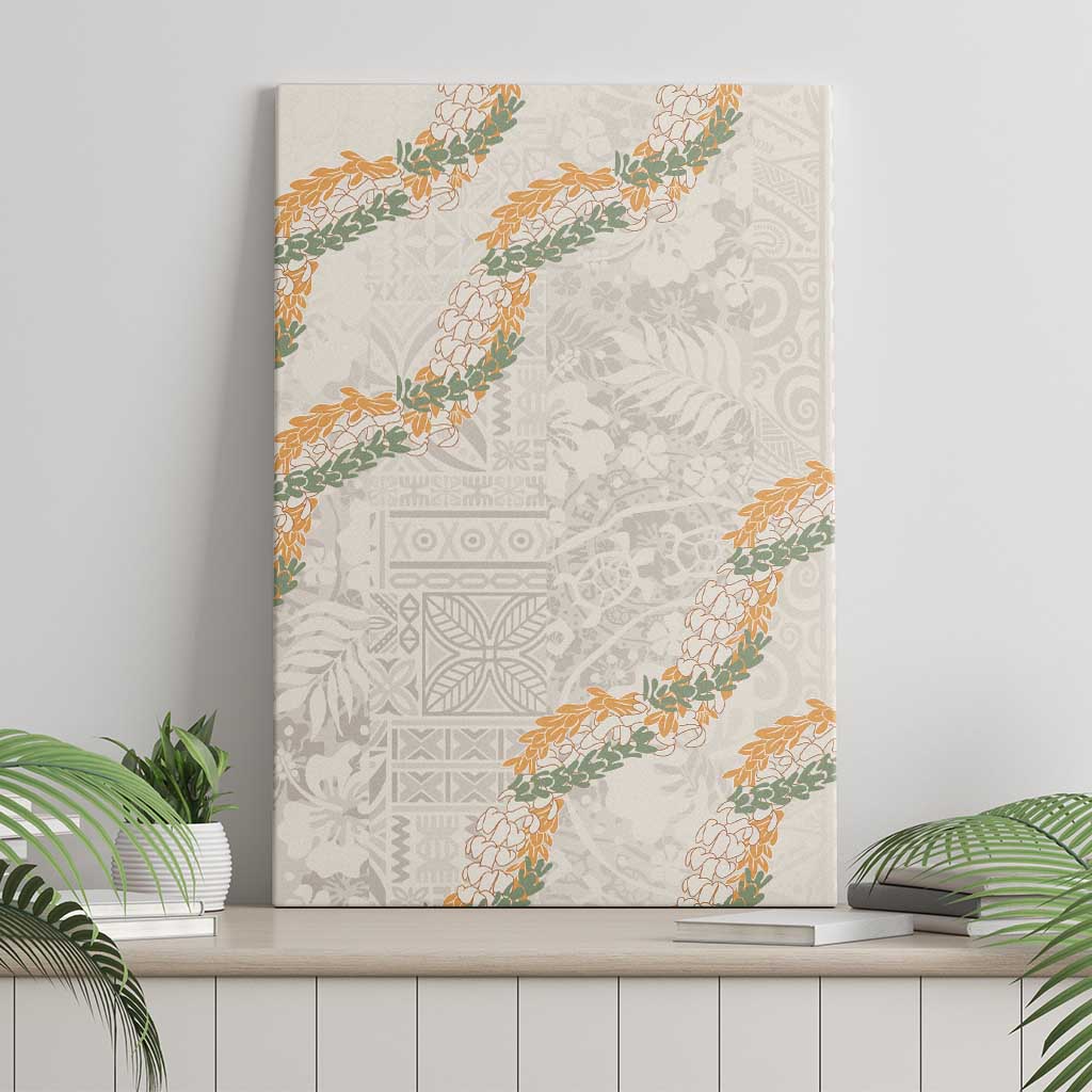 Aloha Pakalana and Puakenikeni Lei Canvas Wall Art Beige Hawaiian Pattern LT9 - Polynesian Pride
