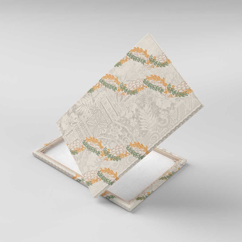 Aloha Pakalana and Puakenikeni Lei Canvas Wall Art Beige Hawaiian Pattern LT9 With Frame Beige - Polynesian Pride
