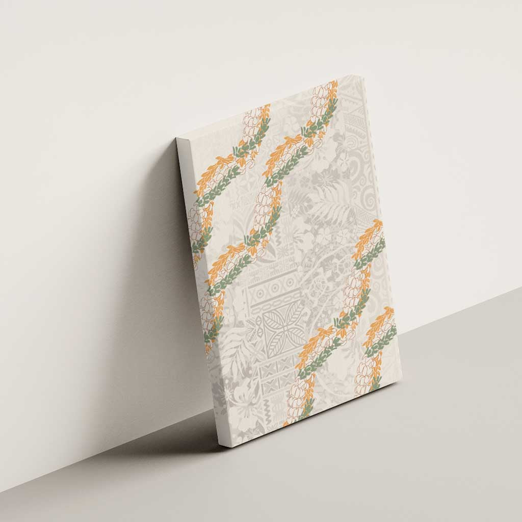 Aloha Pakalana and Puakenikeni Lei Canvas Wall Art Beige Hawaiian Pattern LT9 - Polynesian Pride