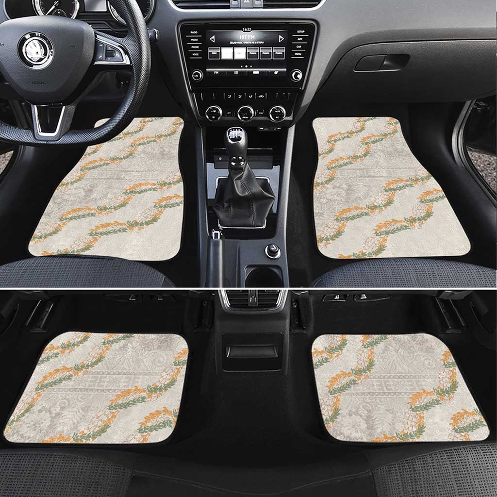 Aloha Pakalana and Puakenikeni Lei Car Mats Beige Hawaiian Pattern