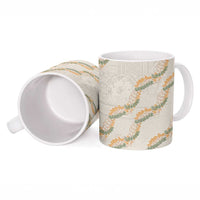 Aloha Pakalana and Puakenikeni Lei Ceramic Mug Beige Hawaiian Pattern - Polynesian Pride