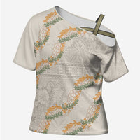 Aloha Pakalana and Puakenikeni Lei Cross Shoulder Shirt Beige Hawaiian Pattern LT9 Female Beige - Polynesian Pride