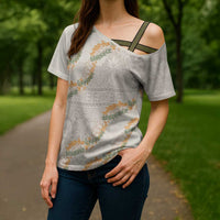 Aloha Pakalana and Puakenikeni Lei Cross Shoulder Shirt Beige Hawaiian Pattern LT9 - Polynesian Pride