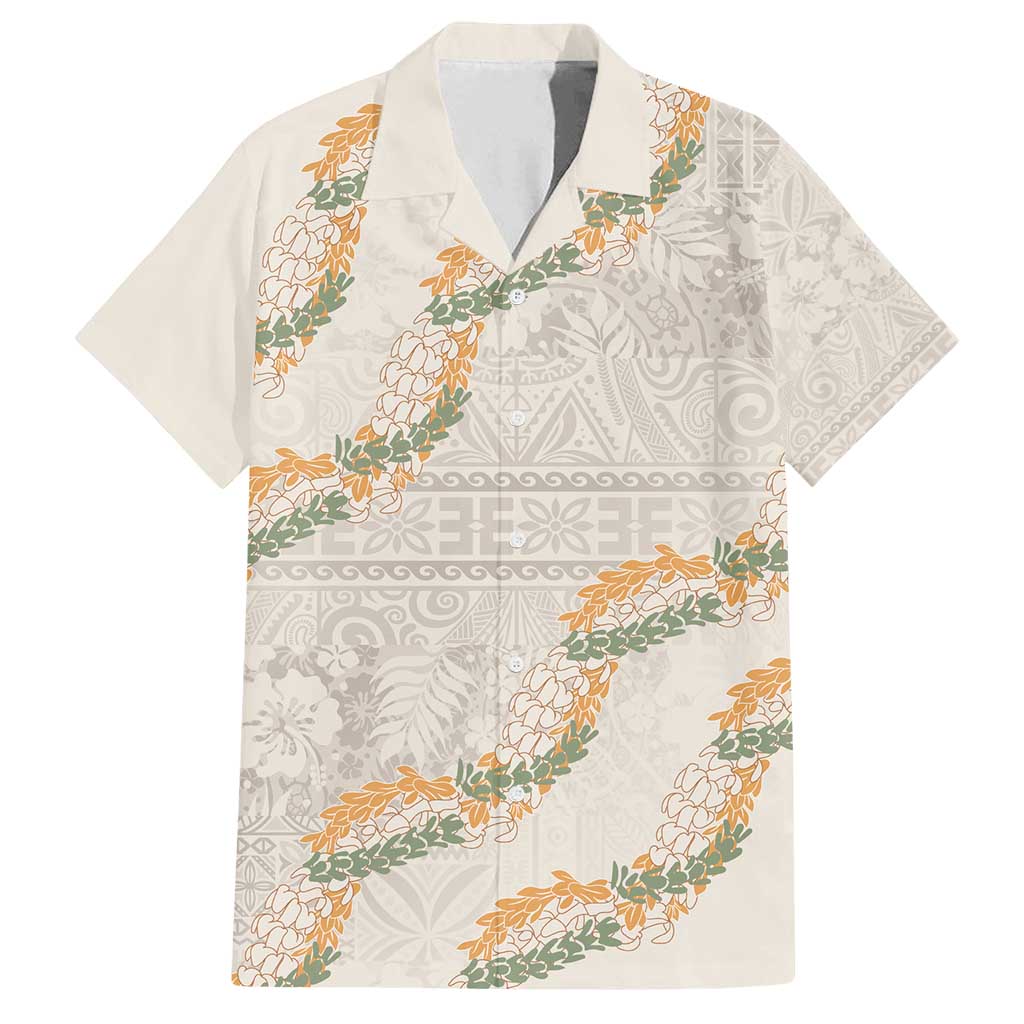 Aloha Pakalana and Puakenikeni Lei Family Matching Long Sleeve Bodycon Dress and Hawaiian Shirt Beige Hawaiian Pattern