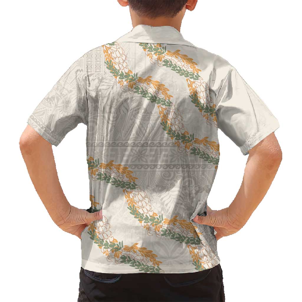 Aloha Pakalana and Puakenikeni Lei Family Matching Off Shoulder Short Dress and Hawaiian Shirt Beige Hawaiian Pattern
