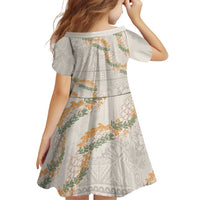Aloha Pakalana and Puakenikeni Lei Family Matching Off Shoulder Short Dress and Hawaiian Shirt Beige Hawaiian Pattern
