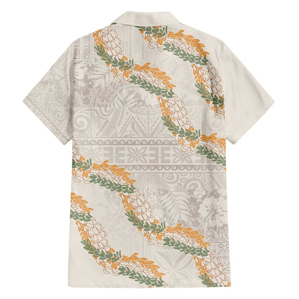 Aloha Pakalana and Puakenikeni Lei Family Matching Off Shoulder Short Dress and Hawaiian Shirt Beige Hawaiian Pattern