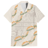 Aloha Pakalana and Puakenikeni Lei Family Matching Puletasi and Hawaiian Shirt Beige Hawaiian Pattern