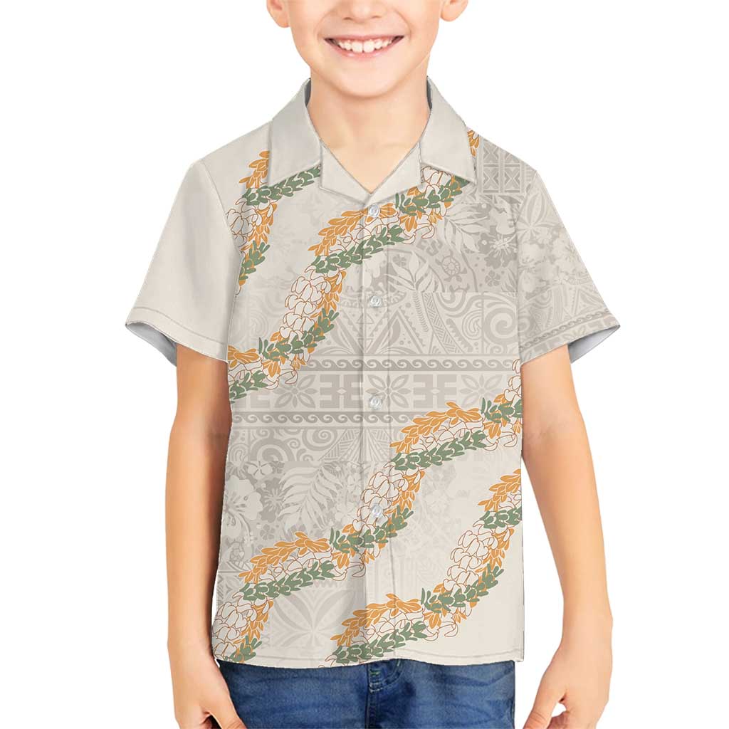 Aloha Pakalana and Puakenikeni Lei Family Matching Puletasi and Hawaiian Shirt Beige Hawaiian Pattern