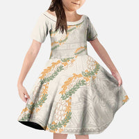 Aloha Pakalana and Puakenikeni Lei Family Matching Summer Maxi Dress and Hawaiian Shirt Beige Hawaiian Pattern